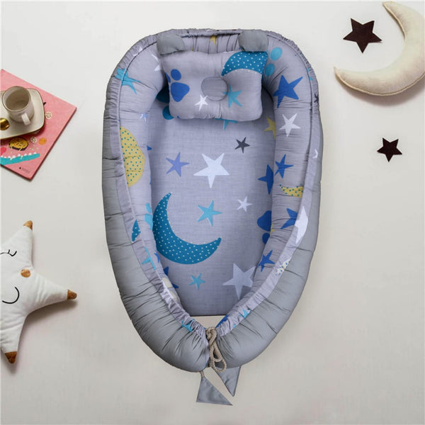 Printed Baby Nest with Head Pillow-Moon & Star