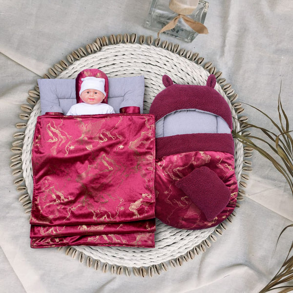 Texture velvet/Sherpa Baby Set, 7 pcs-Maroon