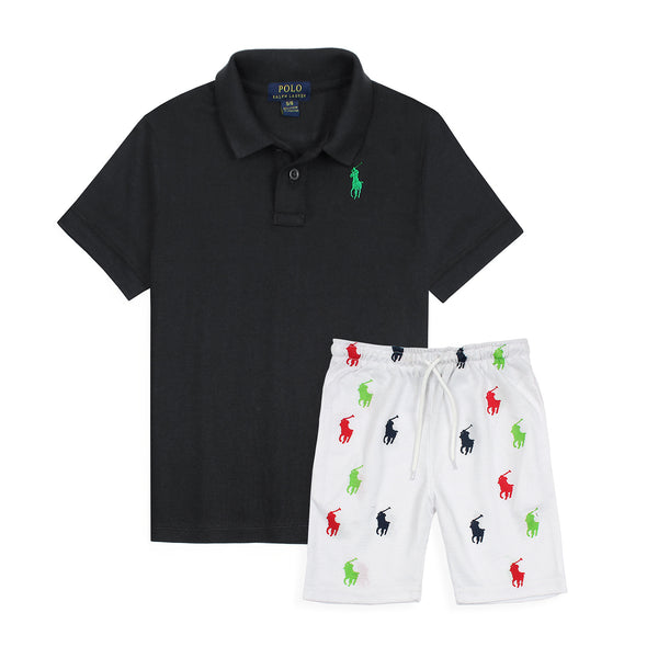 PRL Polo Black with white Shorts suit (FS20972)