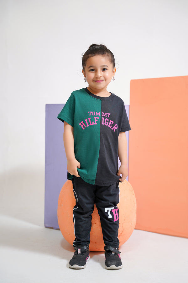 TH Black Green Girl TRACKSUIT(KS-00570)