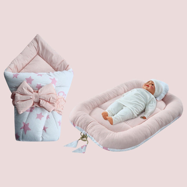 Cotton Baby Nest with Foldable Sleeping Bag- Pink