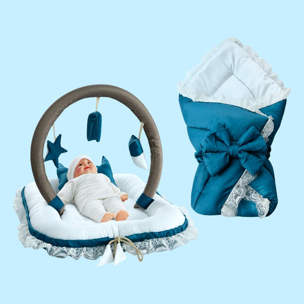 Cotton Satin Baby Nest with Foldable Sleeping Bag- Teal