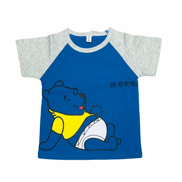 T-R Winnie The Pooh Contrast Grey Sleves Blue Tshirt 2198